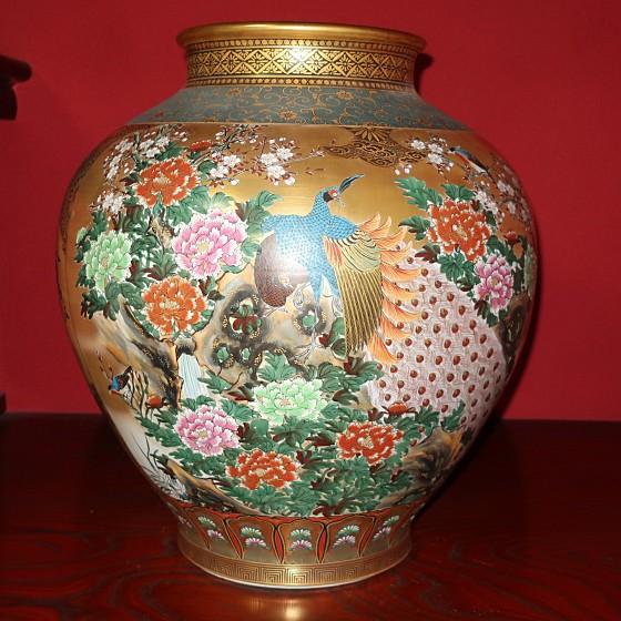 九谷焼 【逸品物】花瓶 陶器 九谷焼 特大台付花瓶(24号高さ74cm 九谷焼 【逸品物】花瓶 陶器 九谷焼 特大台付花瓶(24号高さ74cm