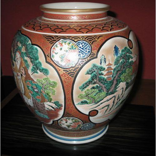 九谷焼　壺 九谷焼 【在庫一掃セール】花瓶 陶器 本金割取庄三（花台付