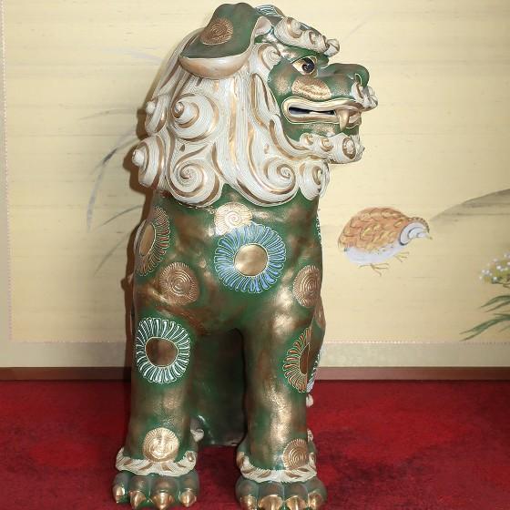 九谷焼 縁起置物 狛犬(一対)シーサー 九谷焼 緑彩 魔除け・除 九谷焼 縁起置物 狛犬(一対)シーサー 九谷焼 緑彩 魔除け・除