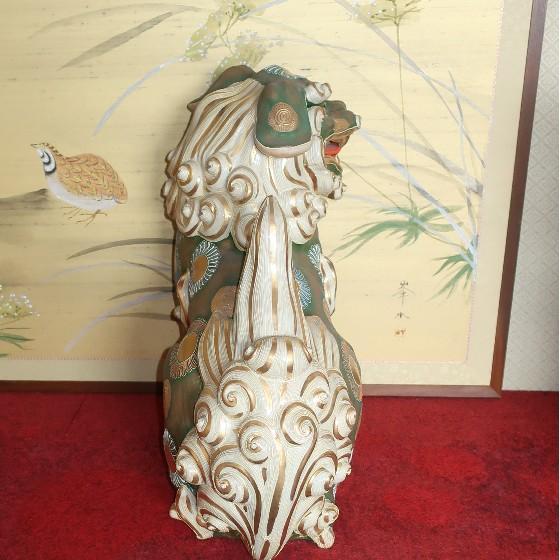 九谷焼 縁起置物 狛犬(一対)シーサー 九谷焼 緑彩 魔除け・除 九谷焼 縁起置物 狛犬(一対)シーサー 九谷焼 緑彩 魔除け・除