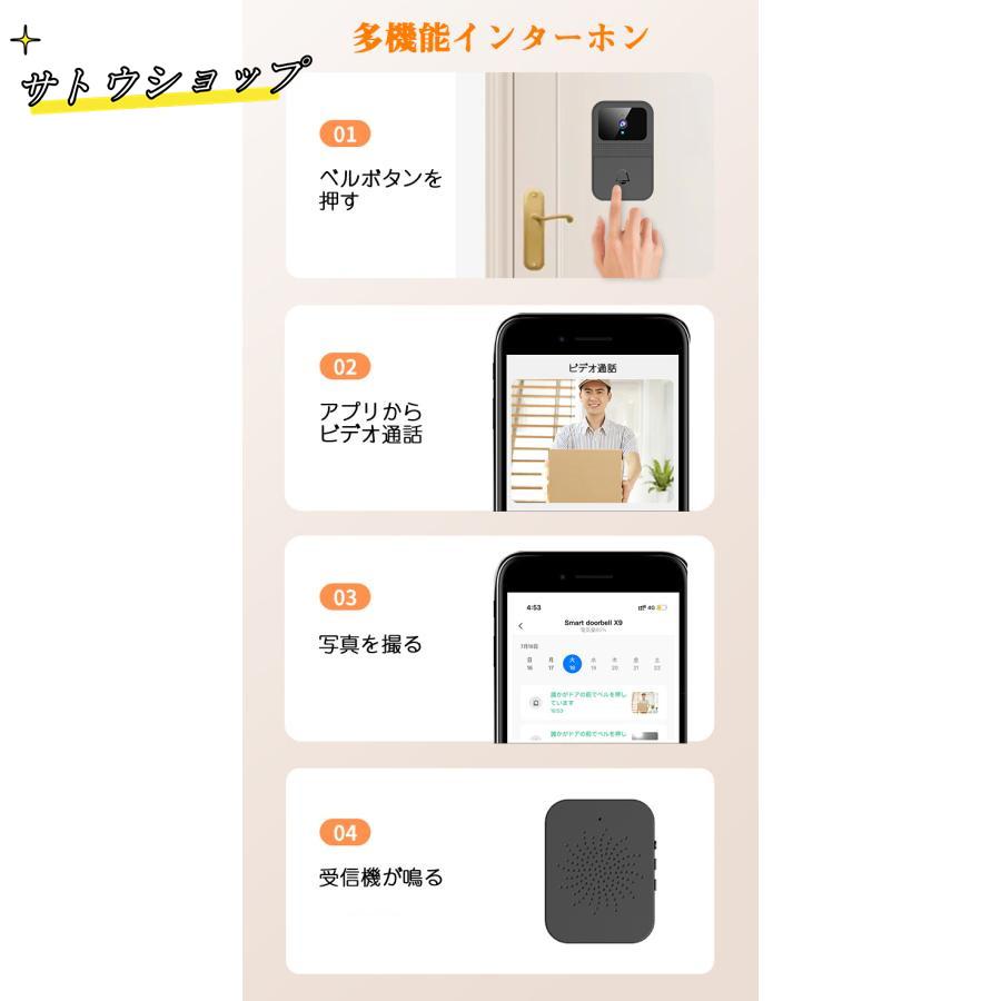 インターホン ワイヤレス 工事不要 カメラ付き ドアホン 通話 スマホ連動 ビデオドアベル 無線 WIFI 防犯カメラ 双方向音声 遠隔監視 家族共有 呼び出しチャイム｜zd-shop｜13