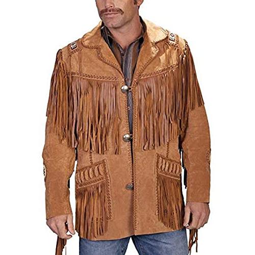メンズカウボーイウエスタンレザージャケットスエードとフリンジビード