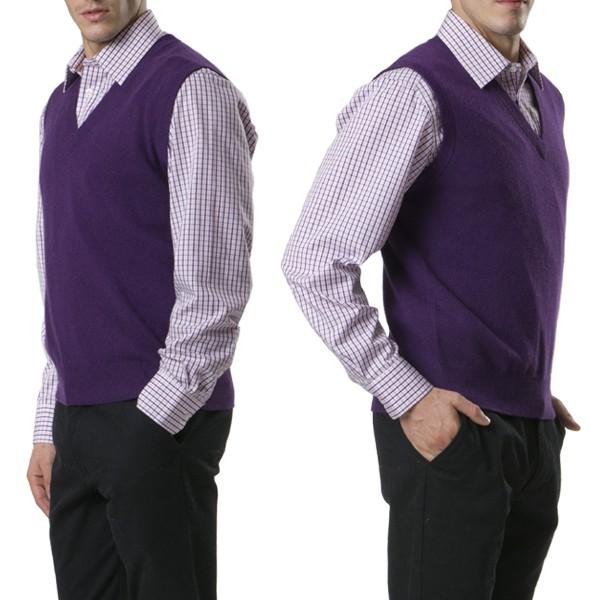 古希 喜寿 卒寿 祝い カシミヤ 100% Vベスト メンズ (70歳) (77歳