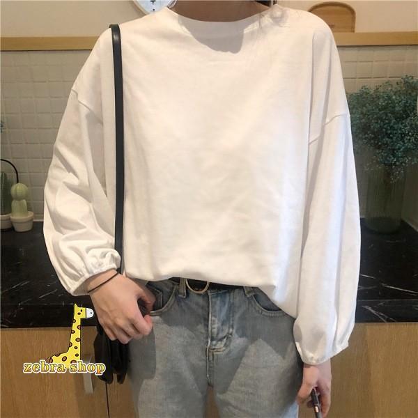 新色追加 カットソー ロングTシャツ レディース ゆったり ラウンドカット M-2XL クルーネック 長袖 ボリューム袖 やわらか 無地  着痩せ｜zebra-shop｜05