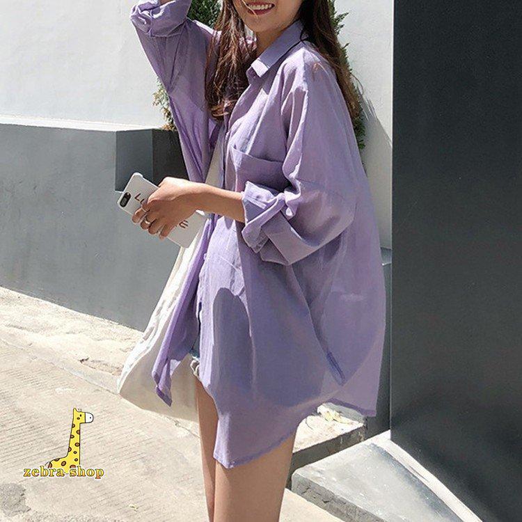ロング シャツ ブラウス オーバーサイズ 紫 パープル 春 夏 レディース トップス｜zebra-shop｜05