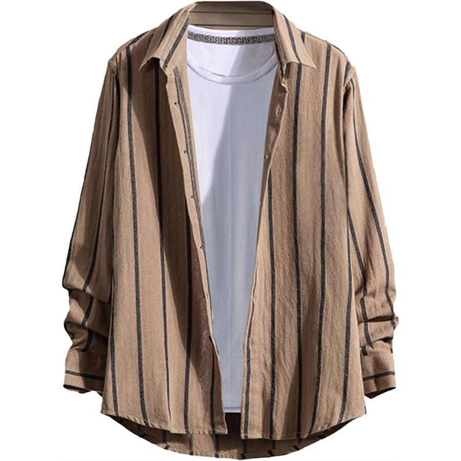 ラッキーチャーム カーキシャツ カジュアル ストライプ レギュラーカラー カジュアルシャツ 茶色 長袖 メンズ 綿 春 カーキ M 2b64uh52j2 ゼブランドショップ 通販 Yahoo ショッピング