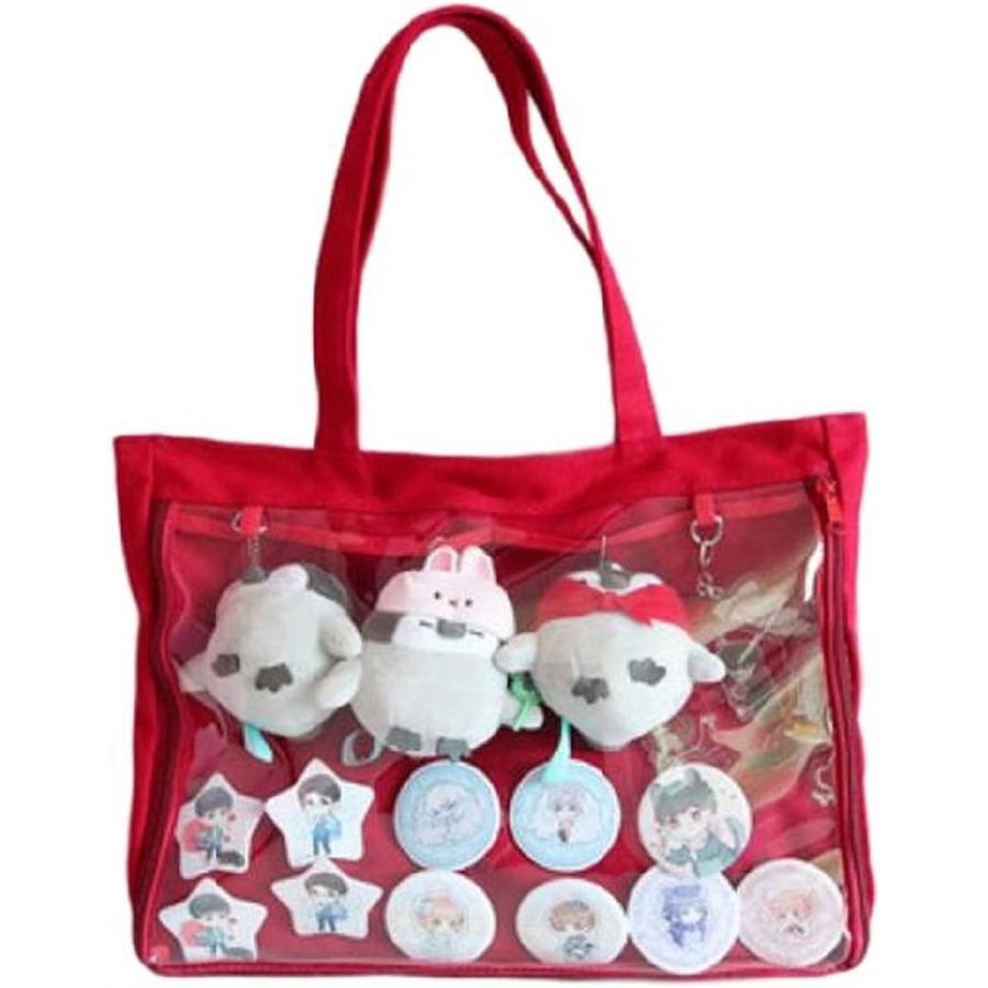 痛バッグ トートバッグ 見せバッグ 透明 ビニール おたく バック かばん デイバック 痛いバッグ 缶バッジ おしゃれ 大容量 レッド 2bs94rtk ゼブランドショップ 通販 Yahoo ショッピング