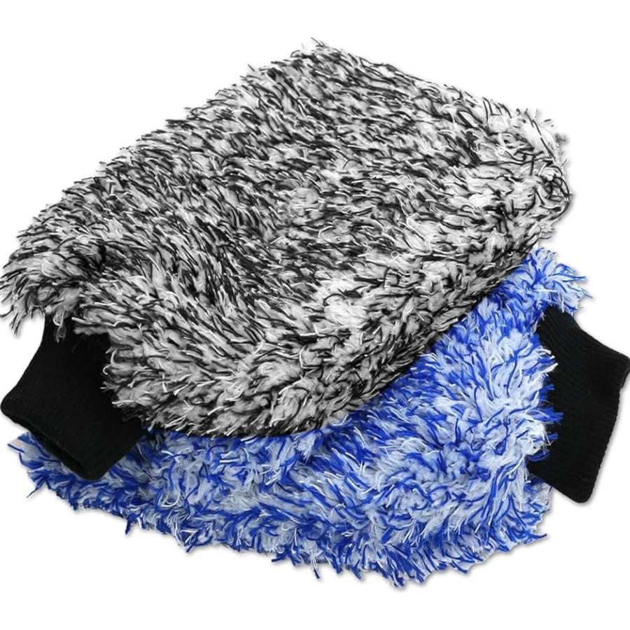 マイクロファイバー 洗車ミット 洗車グローブ カーウォッシュ ブルー1枚 グレー1枚( ブルー1枚 グレー1枚) の商品画像