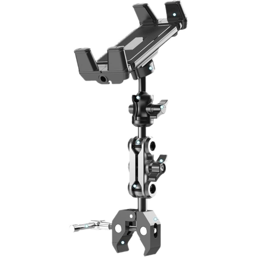タブレットホルダー 自転車 スマホホルダー – 360度回転 多用途クリップマウント ランニングマシン エアロバイク 車椅子 MDM (ブラック)