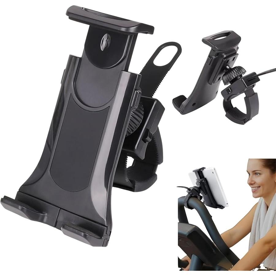 タブレットホルダー 自転車・バイク対応 巻き付け式 360°回転 しなやかバンド式 ABS＋シリコン製 スマホ対応 iPad (ブラック)