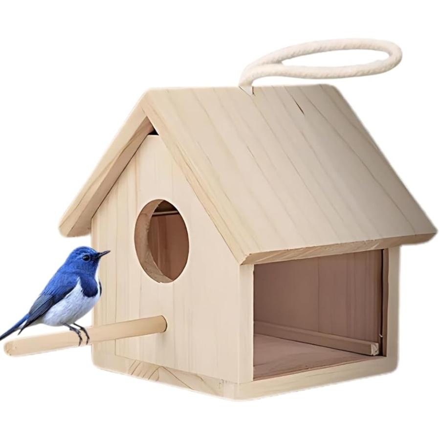 鳥小屋 鳥かご 巣箱 屋外 木製 バードハウス 野鳥 観察 吊り下げ (ベージュ)（Yahoo!・ゼブランドショップ）