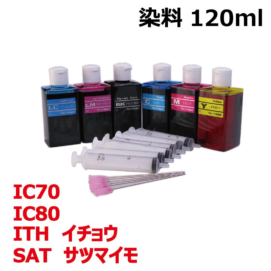 ( RPESATBCL120-T ) エプソン SAT サツマイモ ITH イチョウ IC80 IC70 対応 リピート 詰め替えインク( 120mlｘ6色 )インクボトル+インジェクター｜zecoocolor