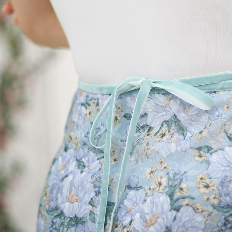 バレエ 巻きスカート 66cm丈 花柄 ラップスカート シフォン ブラック