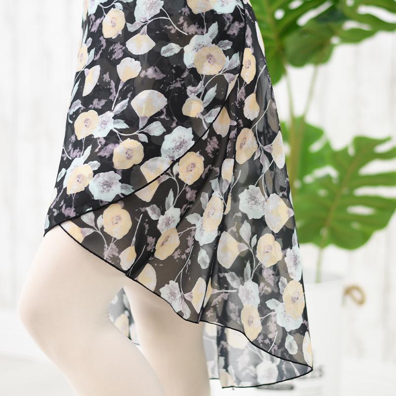 バレエ 巻きスカート 66cm丈 花柄 ラップスカート シフォン ブラック
