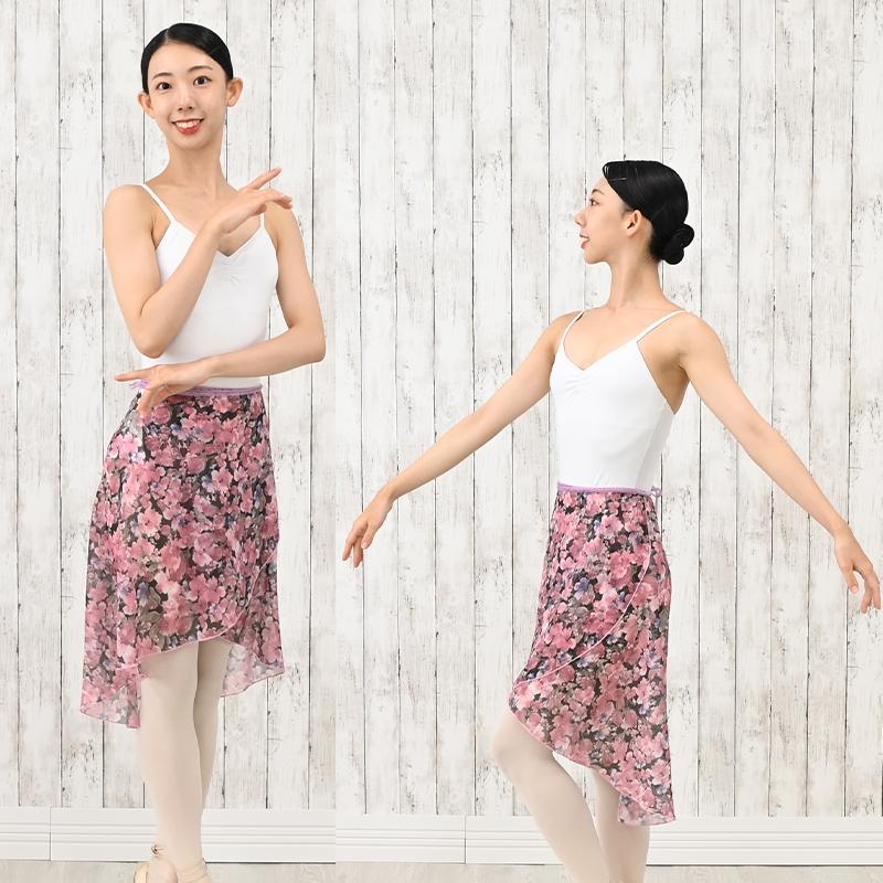 バレエ 巻きスカート 66cm丈 花柄 ラップスカート シフォン