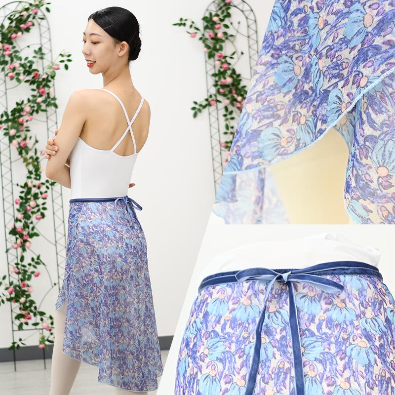 バレエ 巻きスカート 66cm丈 花柄 ラップスカート シフォン ブラック