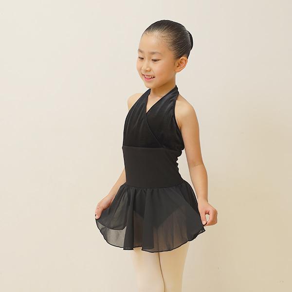 【未使用】ベロア生地レオタード　スカート付き　ブラック バレエ 子供 レオタード キッズ 綿 ベロア スカート付き