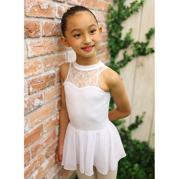 真っ白な可愛い薔薇レースの娘役レオタード　どんなスカートにも似合う　S～Mサイズ バレエレオタード 子供 キッズ スカート付き ナイロン レース 女の子