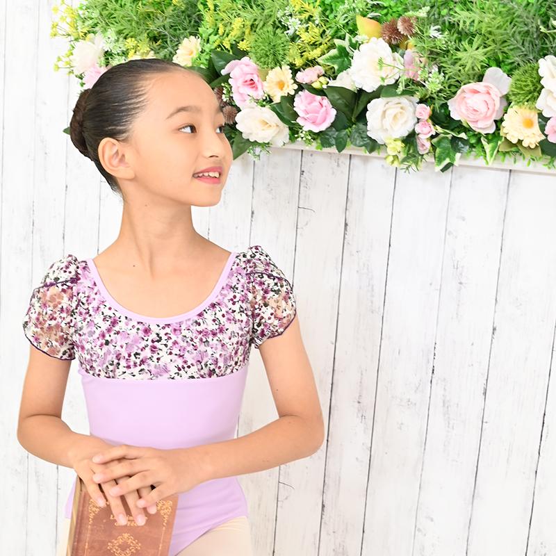 バレエレオタード 子供 キッズ レース素材 ナイロン 半袖 花柄 レース