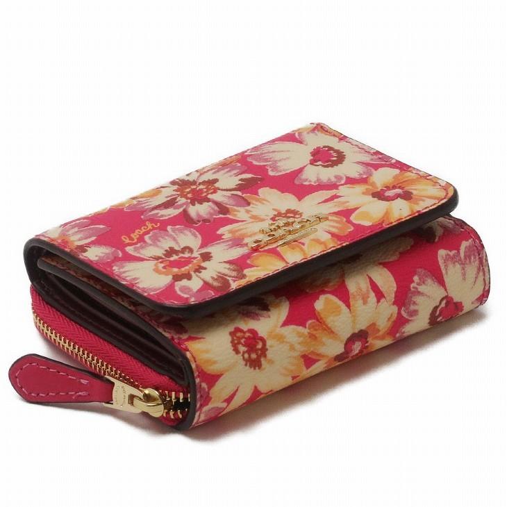 【並行輸入品】コーチ COACH 財布 レディース 三つ折り財布 レザー フローラル 花柄 ピンク 3509IMPMC アウトレットの画像