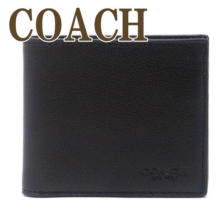 コーチ COACH メンズ 二つ折り財布 カードケース ブラック黒 レザー 67630QBBK｜zeitakuya