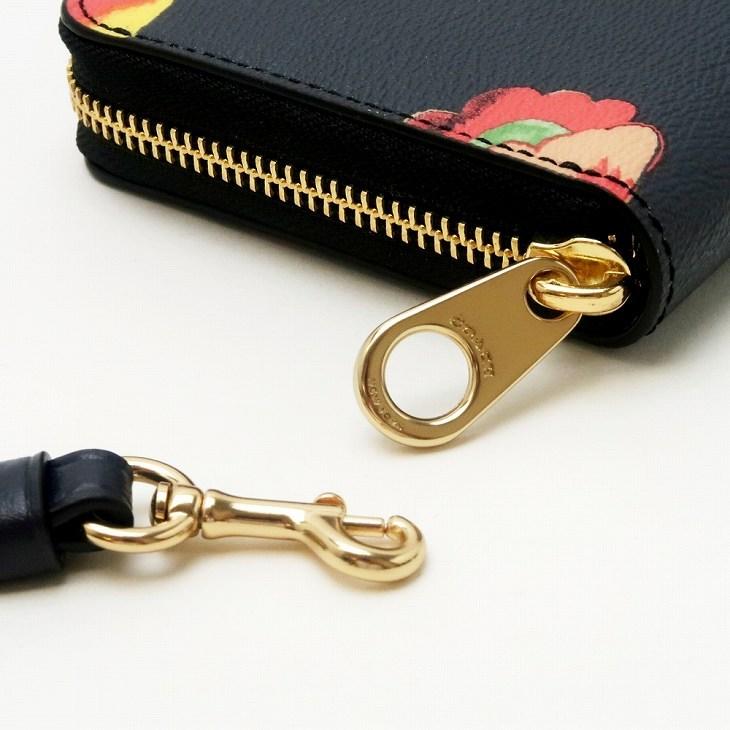 COACH コーチ 財布 レディース 長財布 レザー 花柄 ストラップ