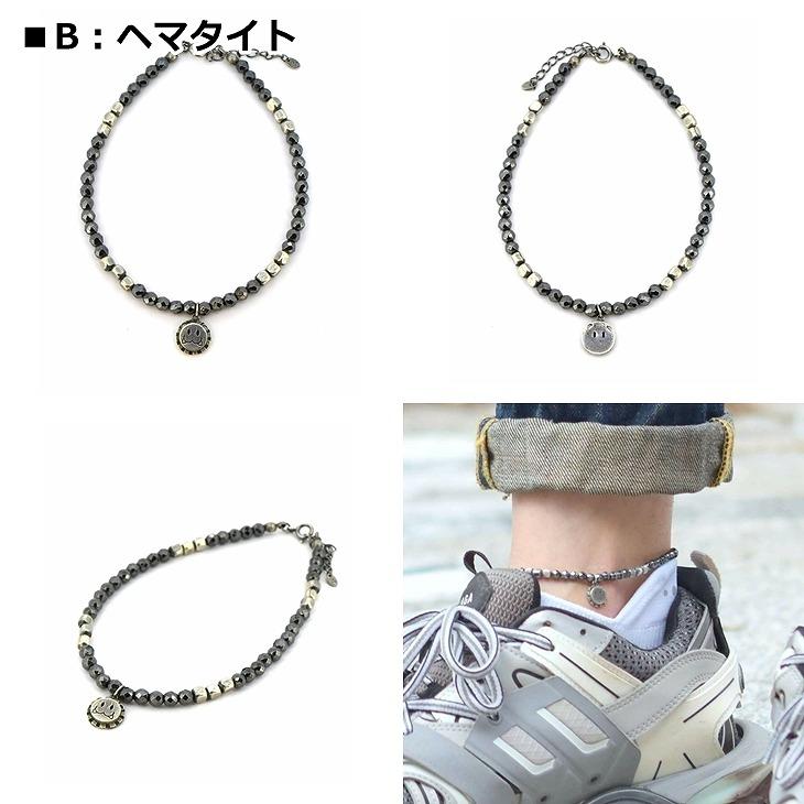 ライオンハート アンクレット メンズ ビーズ アンクレット オニキス ヘマタイト ターコイズ ラピスラズリ ブルーゴールドストーン LH-1AN039 LION HEART クリスの画像