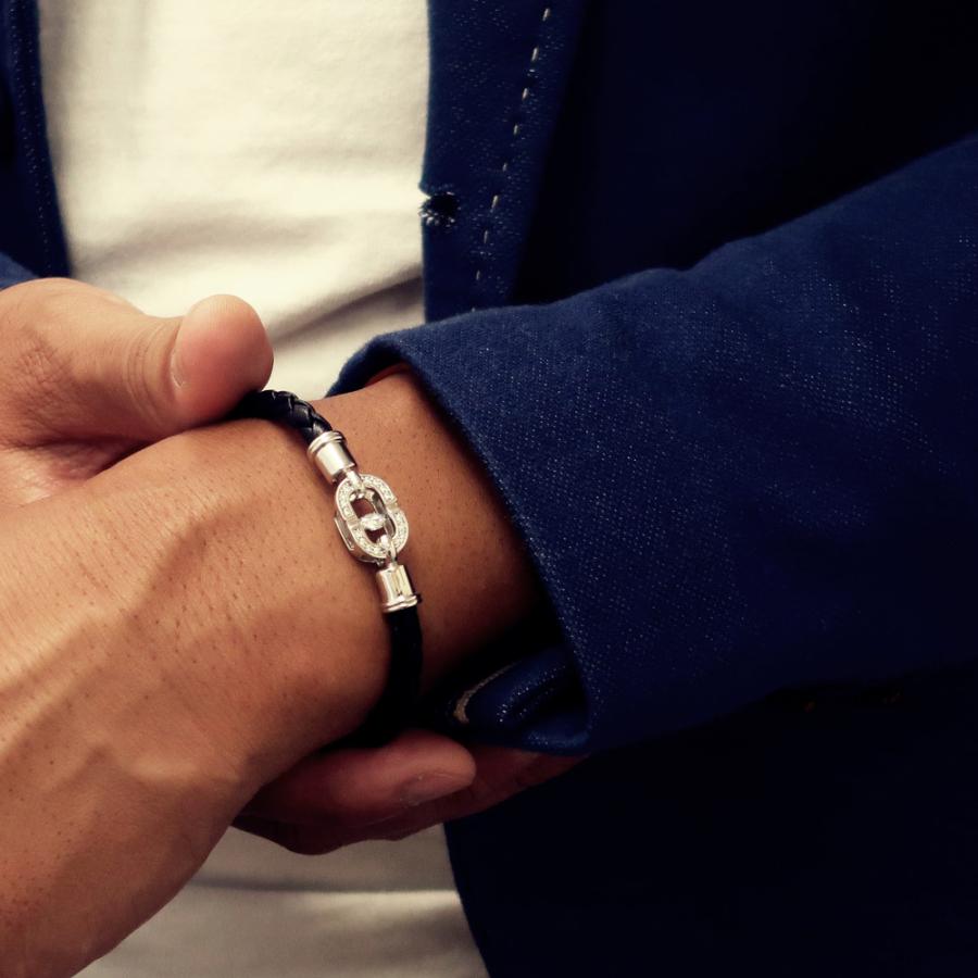 特注モデル ダンシングストーン ブレスレット メンズ 大粒 0.5ct PT900 SV925 シルバー製 イントレチャート 本革 レザーブレス 男性用 牛革 無双加工 無双レザ | Crossfor NewYork | 06