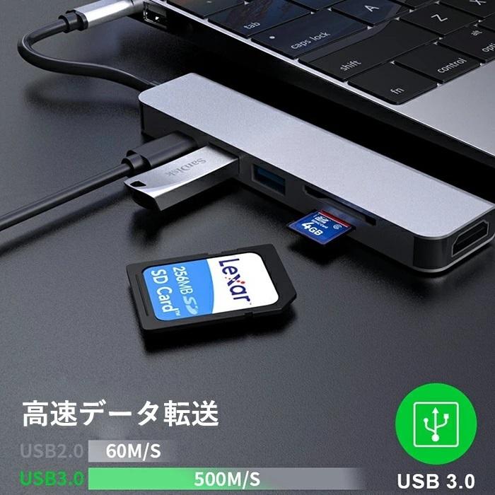 USB Type C ハブ6in1 USB3.0ポート HDMI出力 4K対応 PD給電 Micro type-c ドッキングステーション｜zekey｜02