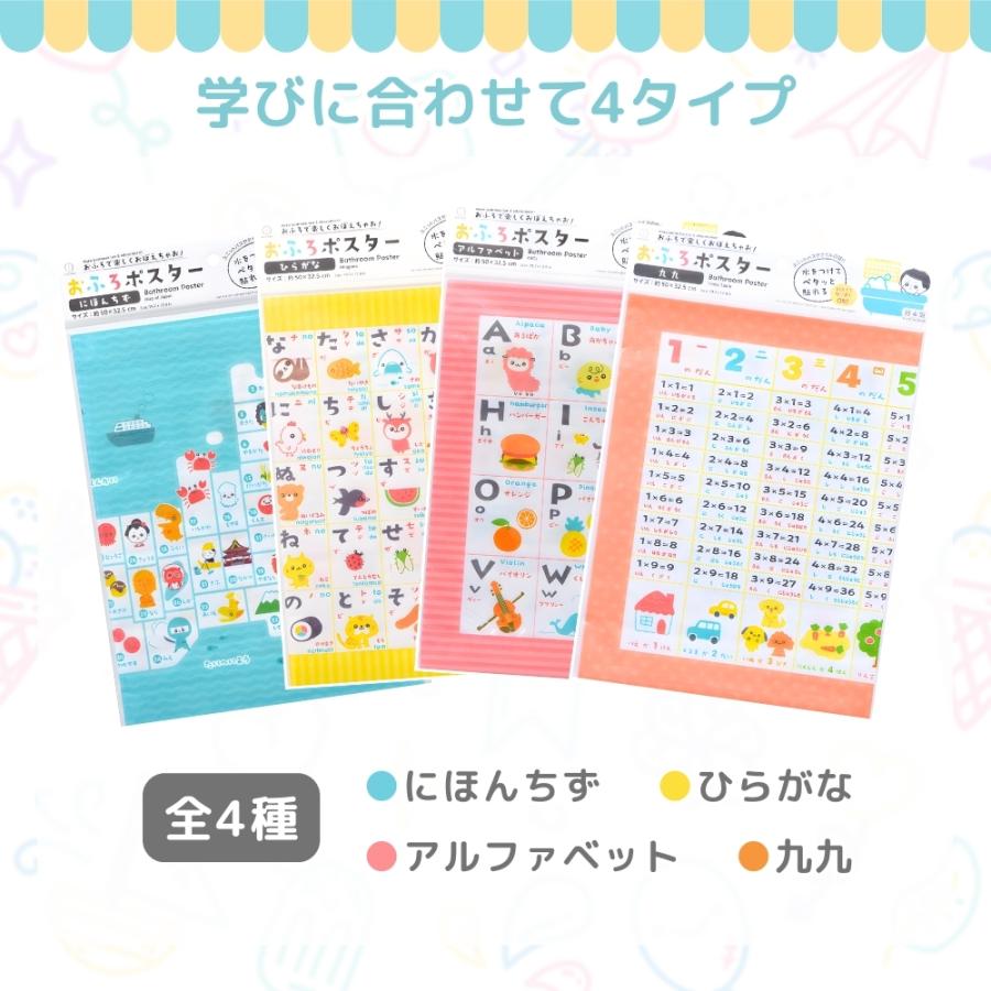お風呂ポスター 4点セット 日本地図 都道府県 九九表 かけ算 ひらがな