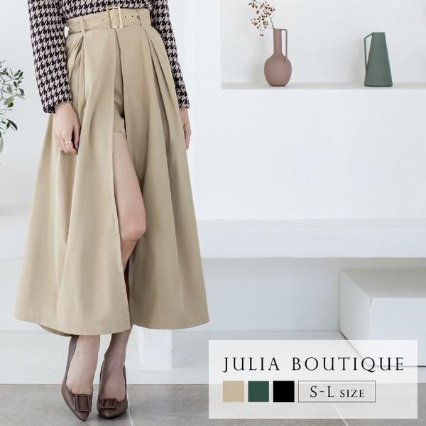 新色追加ウエストベルト ショートパンツ付きスリットロングスカート 505 8621 Zelkova Shop 通販 Yahoo ショッピング