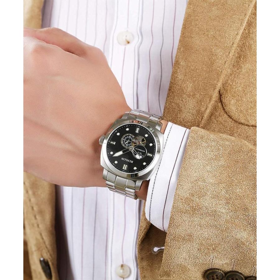 BINLUNメンズ腕時計アナログ自動機械式トゥールビヨン紳士腕時計ステンレススチール時計バンド防水サファイアクリスタル｜zembuzembu｜06