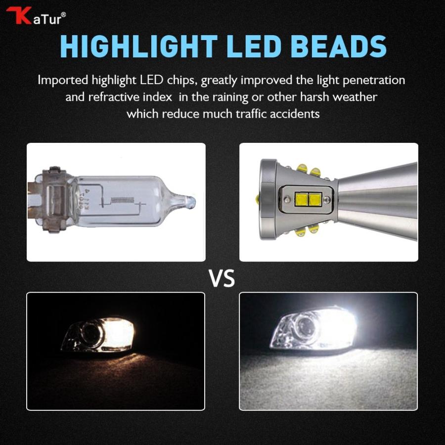 ブランドショッパー付き KATUR 2pcs Extremely Bright 1500LM LED Fog Light H11 H9 H8 Cree Chips Aluminum Headlight DRL Fog Light Lamp Bulbs 6000K Xenon White 45W DC 12V