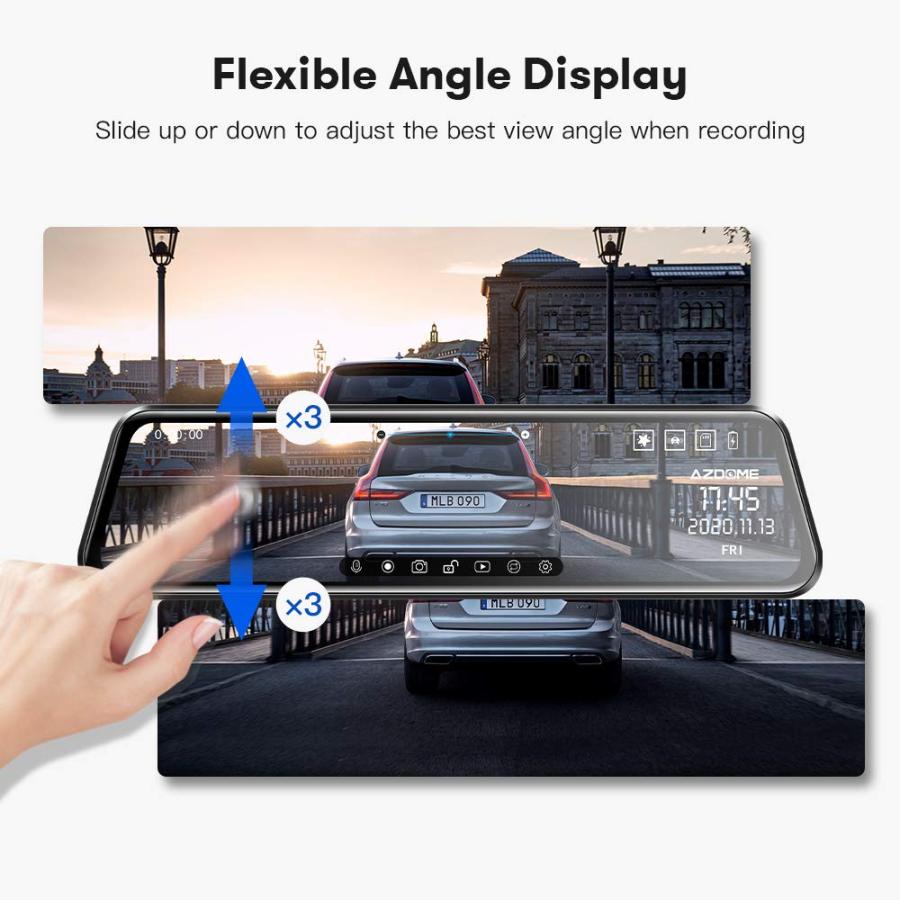 最新 AZDOME 11.8 WiFi Mirror Dash Cam， 2.5K QHD Front and Rear View Mirror Camera for Cars， Dual Camera with Waterproof Reverse Backup， Enhanced Night Vis