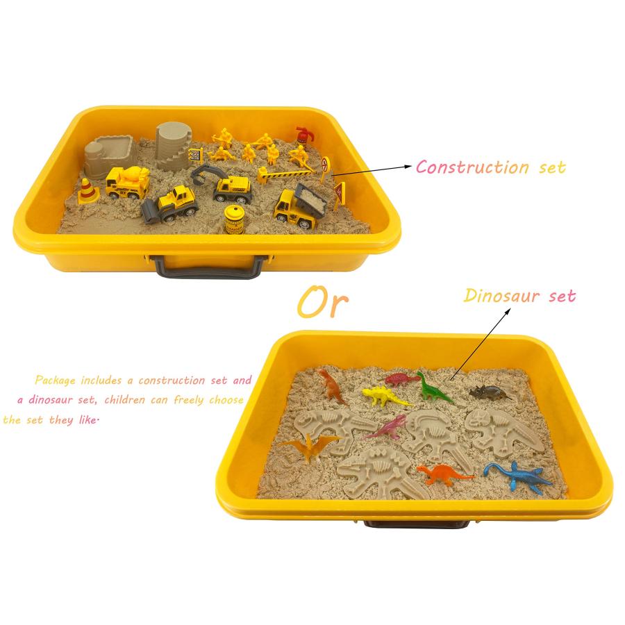 日本専門店 INvench Construction Dinosaur Play Sand Set - 38 Pieces Sensory Bin Sand Kit Include 2 lbs Magic Sand， Construction Vehicle， Dinsoaur Figures， Dinosau