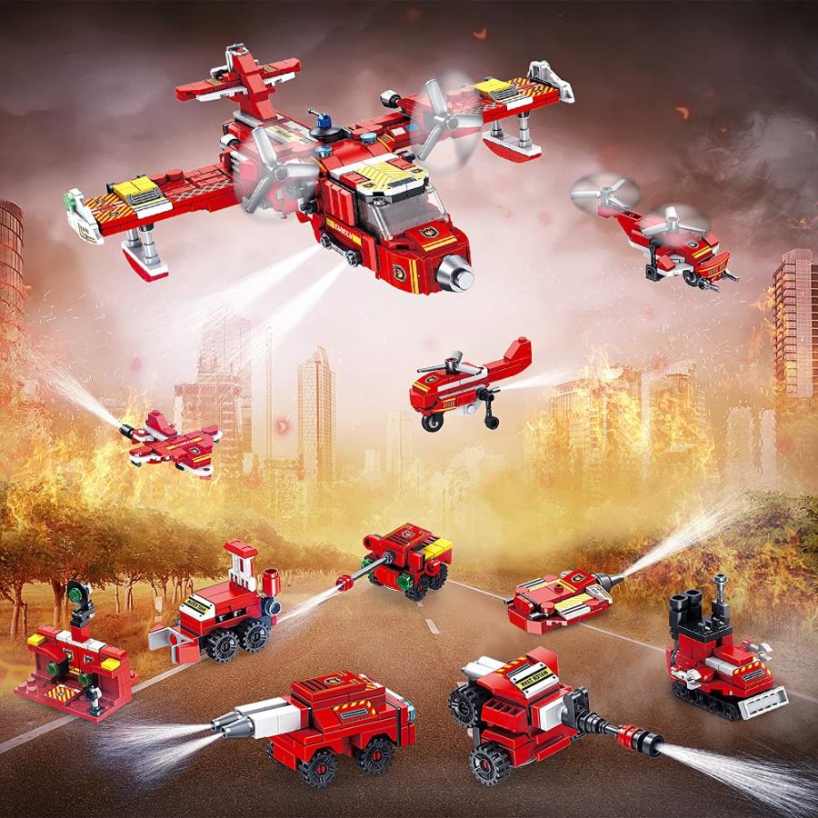 クリスマス特集2022 VATOS STEM Building Toys - 572 PCS City Fire Plane Blocks Set for 6 Year Old Boys 25-in-1 Engineering Building Bricks Fire Vehicle Blocks Kits Best Gi