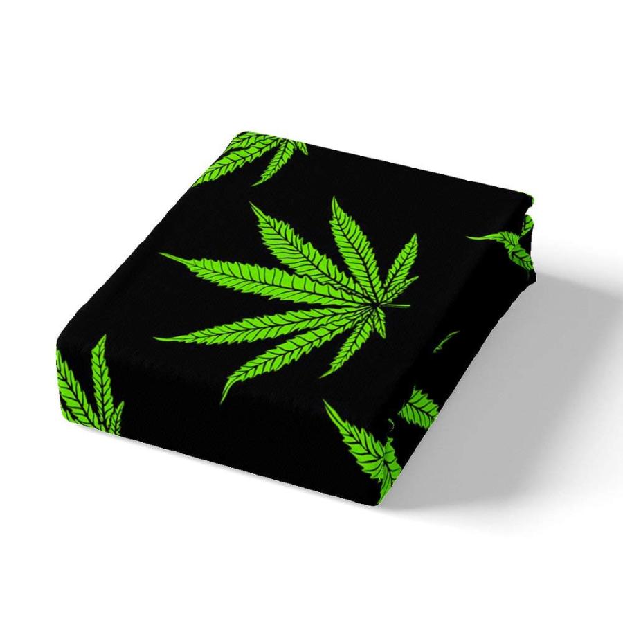日本直売 Marijuana Weed Leaves Fitted Sheet for Queen Mattress， Adult Cannabis Leaves Bed Sheet， Exotic Leaves Rustic Bedding Set， Soft Microfiber Bed Cover Wr