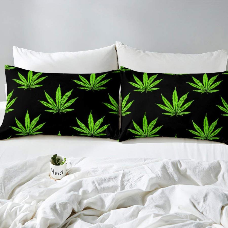 日本直売 Marijuana Weed Leaves Fitted Sheet for Queen Mattress， Adult Cannabis Leaves Bed Sheet， Exotic Leaves Rustic Bedding Set， Soft Microfiber Bed Cover Wr