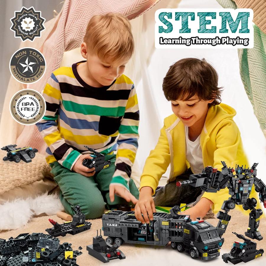 人気店舗 iloveee 51 in 1 Robot STEM Building Blocks Toys for Boys Age 8-12， Educational Learning Building Bricks Truck Kit， Gifts for 6 7 8 9 10 11 13 Years Ol