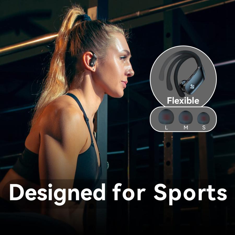 激安な価格 Wireless Earbuds Bluetooth Headphones 48hrs Play Back Sport Earphones with LED Display Over-Ear Buds with Earhooks Built-in Mic Headset for Workout Bl