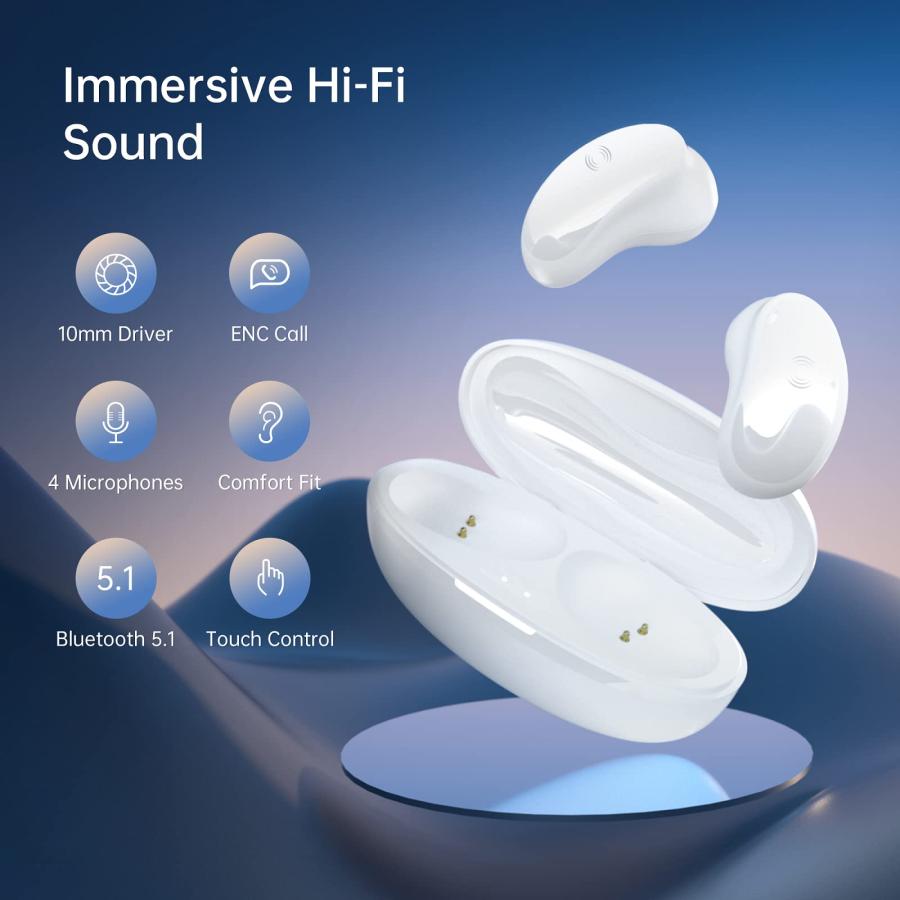 予約受付中 Aurasound 2022 Bluetooth 5.1 Noise Cancelling Earbuds， True Wireless Earphones， 4g Tiny Earbuds with 4 Microphone， Waterproof IPX4， Deep Bass， Stereo