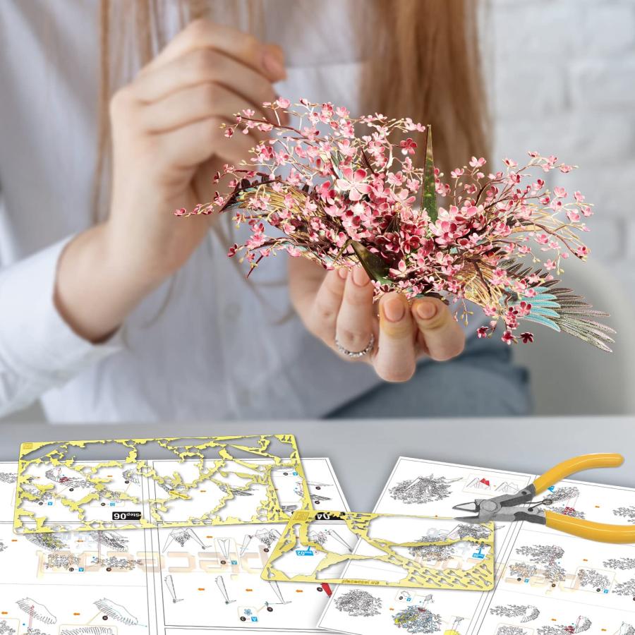 逸品 Piececool 3Dメタルモデルパズル 大人用 桃の花 願い鶴 模型組み立てキット 頭の体操パズル 美しいDIYクラフトキット 誕生日に最適 65ピース