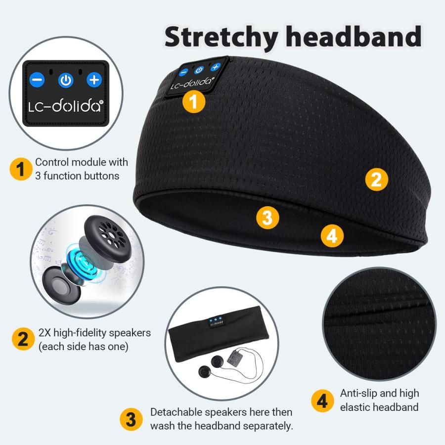 公式正規店 LC-dolida Sleep Headphones Bluetooth Headband， Headband Headphones Wireless Earphones Built in Speakers for Side Sleepers， Sleeping Headphones Sleep E