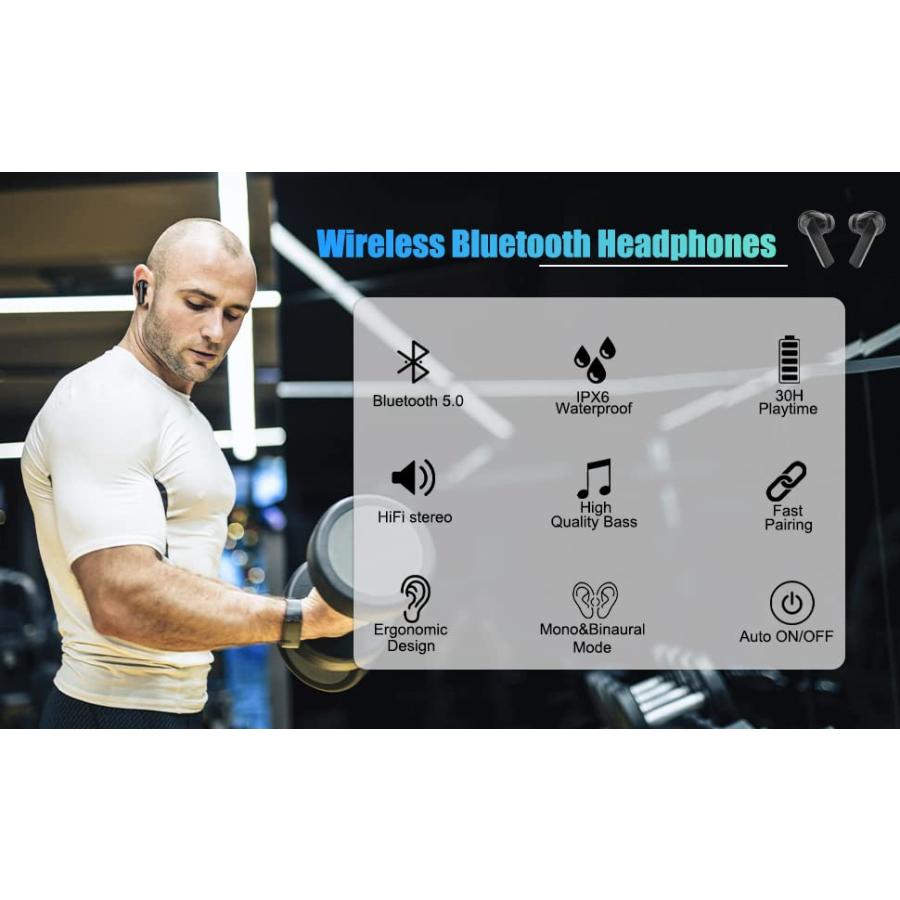 交換送料無料 True Wireless Earbuds， Bluetooth 5.0 Headphones with Mic， Type-C Charging Case Touch Control Earphones Work w/iOS Android Pad Computer Laptop for List