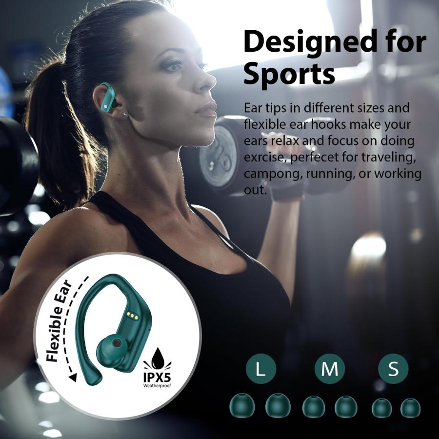農相支援の新人当選 Wireless Earbuds Bluetooth Headphones 48hrs Play Back Sport Earphones with LED Display Over-Ear Buds with Earhooks Built-in Mic Headset for Workout Bl