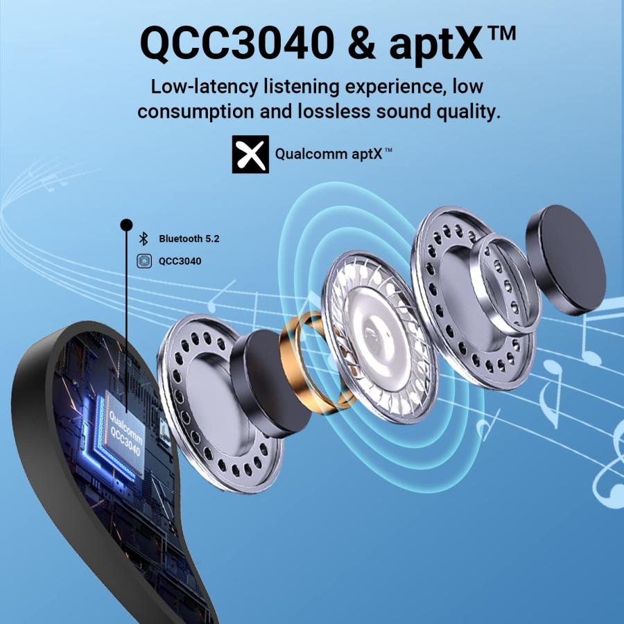 逸品 FEANS Q8 Wireless Earbuds V5.2 Bluetooth Earbuds with Qualcomm QCC3040 CVC8.0 4 Mics Call Noise Cancelling Headphones Bass Earbuds for iPhone Android，