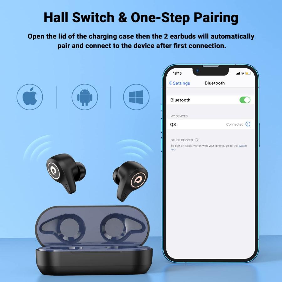 逸品 FEANS Q8 Wireless Earbuds V5.2 Bluetooth Earbuds with Qualcomm QCC3040 CVC8.0 4 Mics Call Noise Cancelling Headphones Bass Earbuds for iPhone Android，