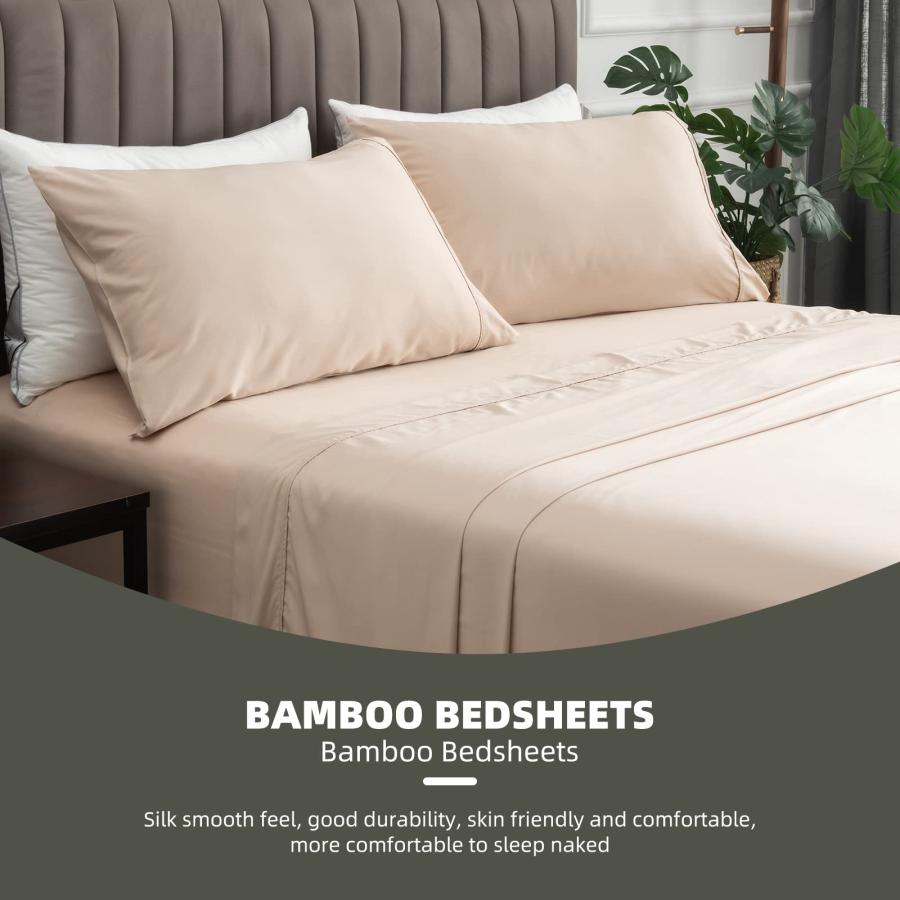 安心の正規品は CENBA Bamboo Sheets - 4 Piece Bedding Set - 100% Organic Bamboo Sheet Set - Soft Breathable Deep Pocket - 1 Flat 1 Fitted Sheet 2 Pillowcases (Queen，