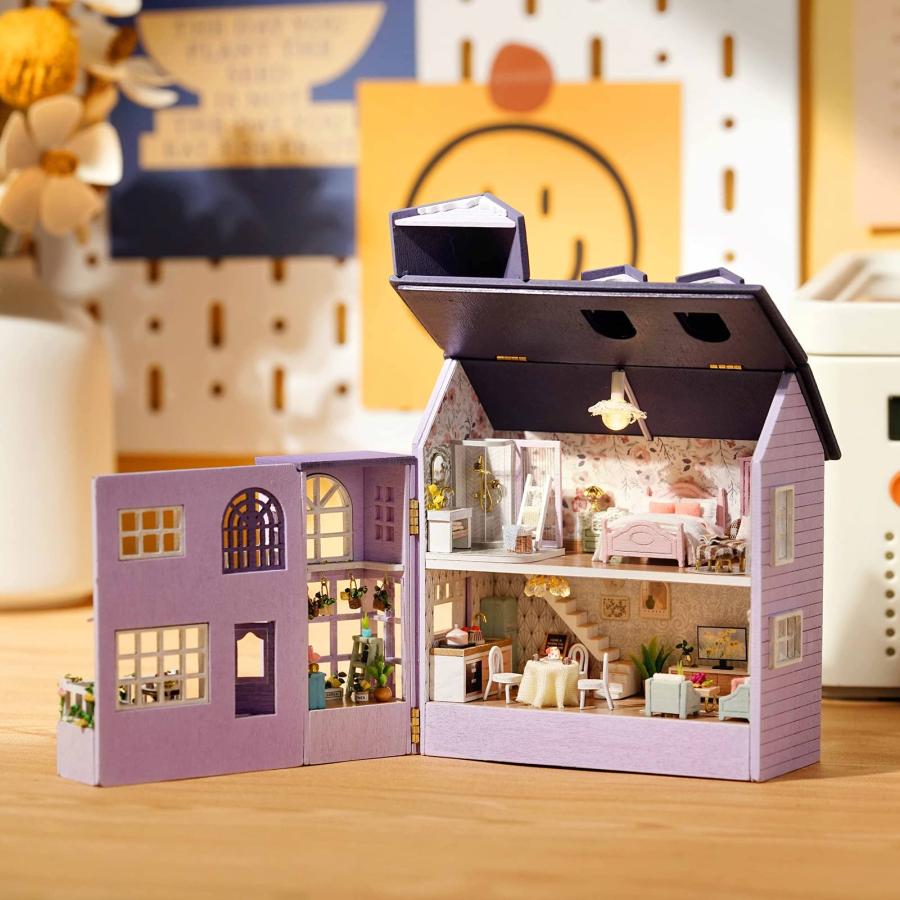 日本セール Spilay Dollhouse DIY Miniature Wooden Furniture Kit，Mini Handmade Doll House with LED，1:24 Scale Creative Woodcrafts Toys for Adult Friend Lover Birth