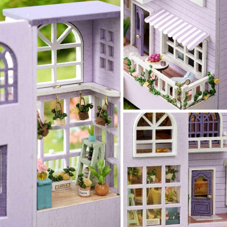 日本セール Spilay Dollhouse DIY Miniature Wooden Furniture Kit，Mini Handmade Doll House with LED，1:24 Scale Creative Woodcrafts Toys for Adult Friend Lover Birth